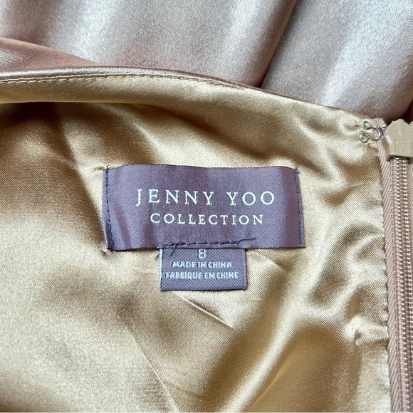 Jenny Yoo Serena Gold Satin Off Shoulder Gown Maxi Dress Bridesmaid Cowl Neck 8 - Picture 15 of 16